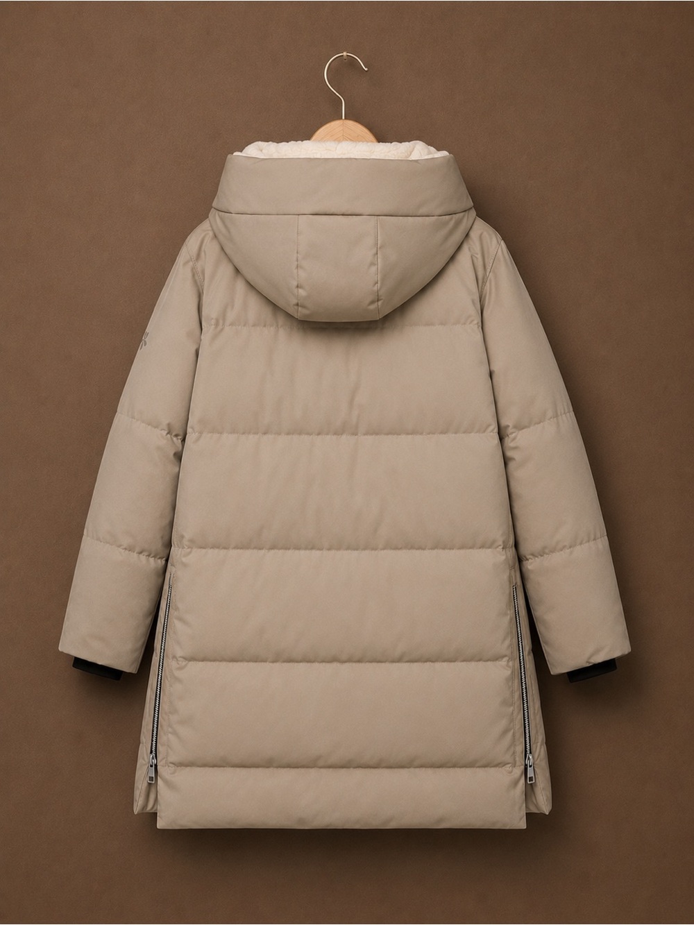 Orolay Beige Duck Down Puffer Jacket Hooded Fleece Lined Side Zip Coat | S | NWT - Picture 3 of 9